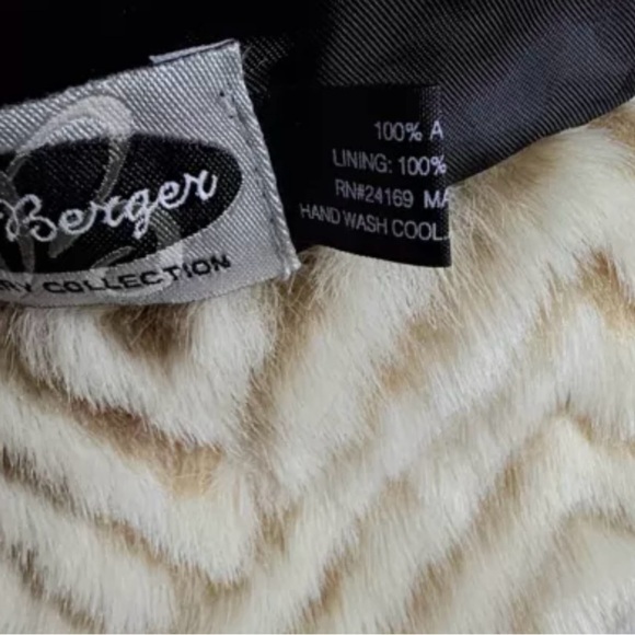 Vintage Ben Berger Womens Hat Luxury Collection Faux Fur Tan Brown Chevron Print - Picture 10 of 12